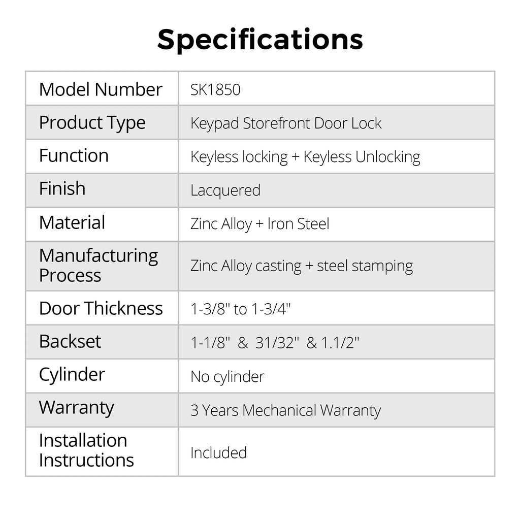 SK1850 Code Entry Storefront Lock – MS1850S Replacement